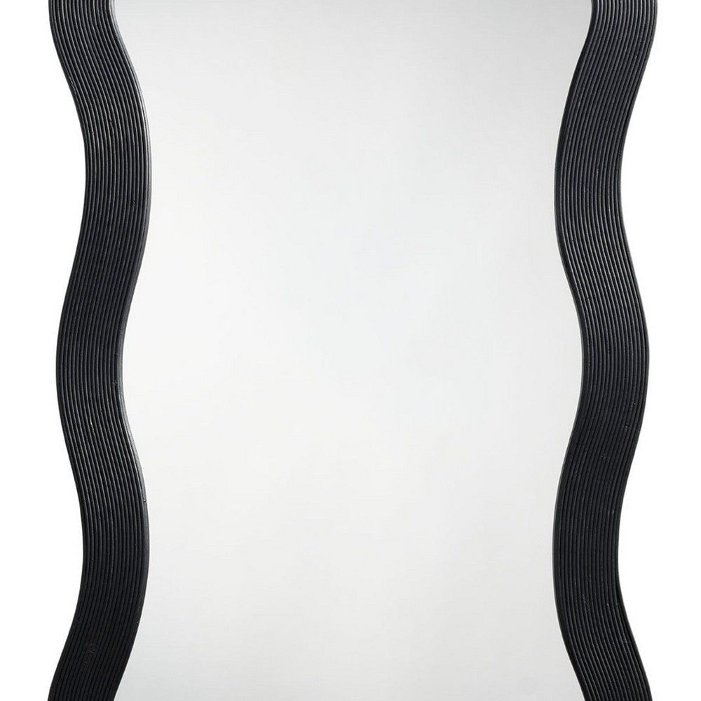 Lery Wall Mirror | 38’’ Wavy Frame | Boho Style Black Natural Bamboo