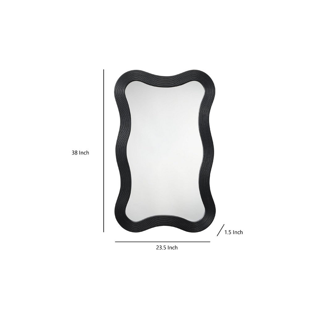 Lery Wall Mirror | 38’’ Wavy Frame | Boho Style Black Natural Bamboo