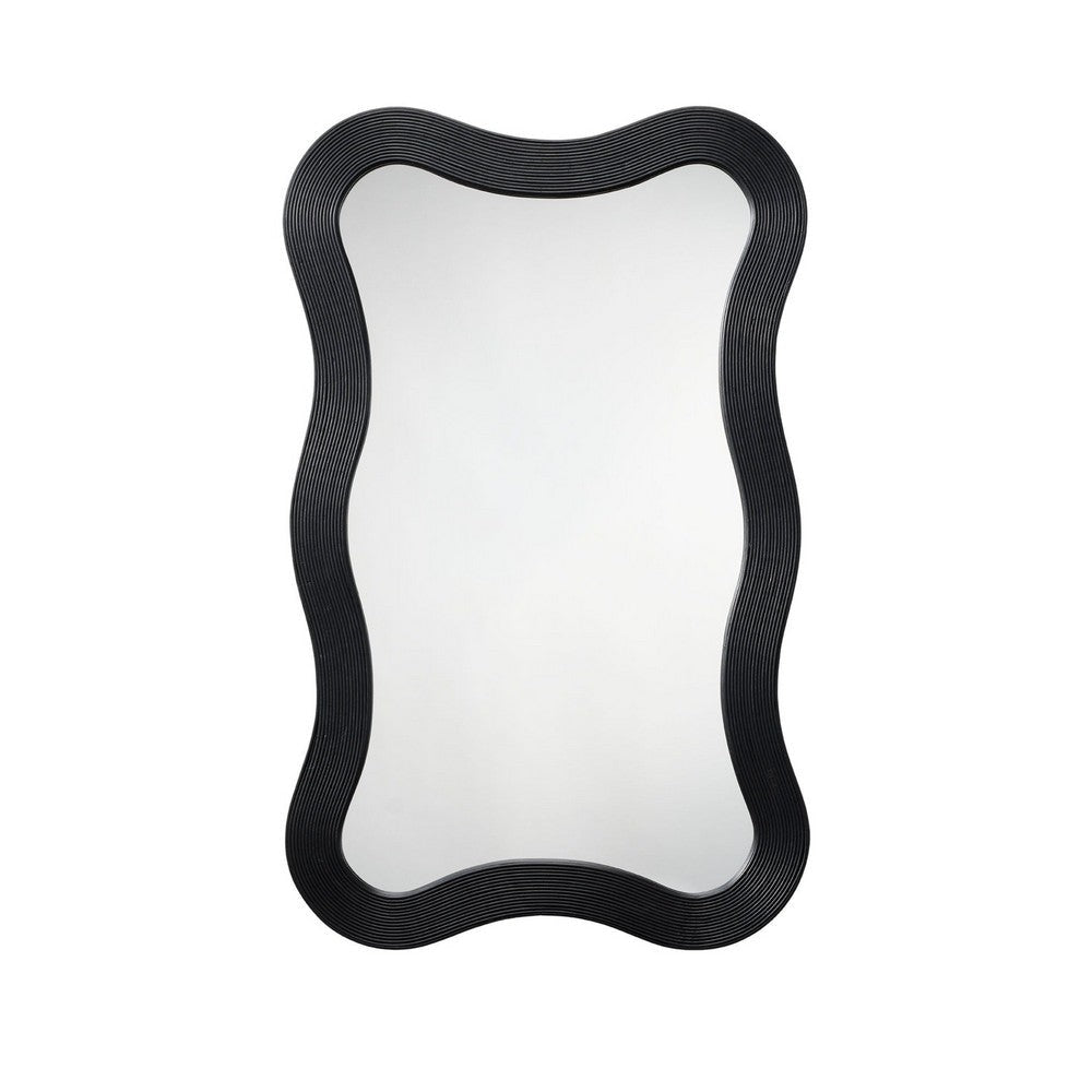 Lery Wall Mirror | 38" Wavy Frame | Boho Style Black Natural Bamboo