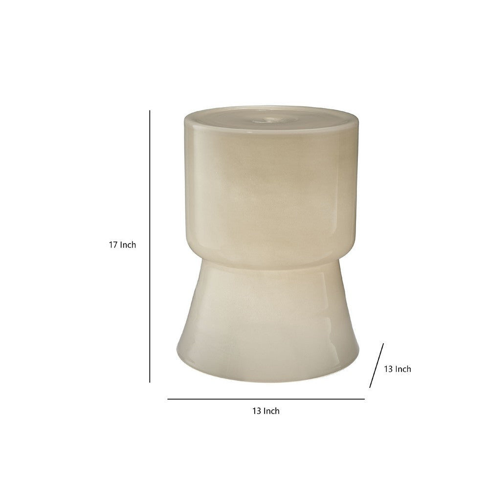 Hery Garden Side Table Stool | Hourglass Glossy Ivory Soda Lime Glass BM334611