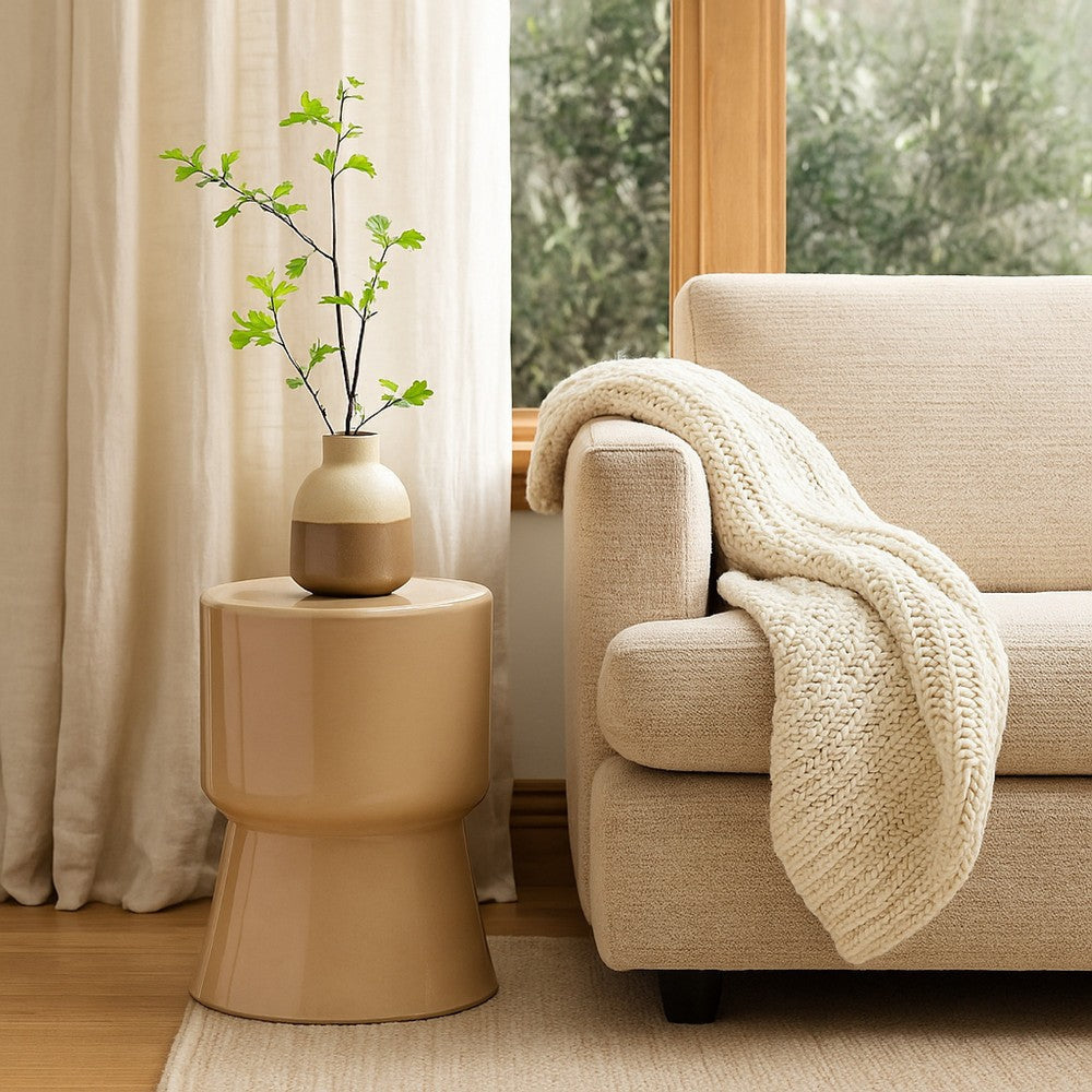 Hery Garden Side Table Stool | Hourglass Glossy Brown Soda Lime Glass