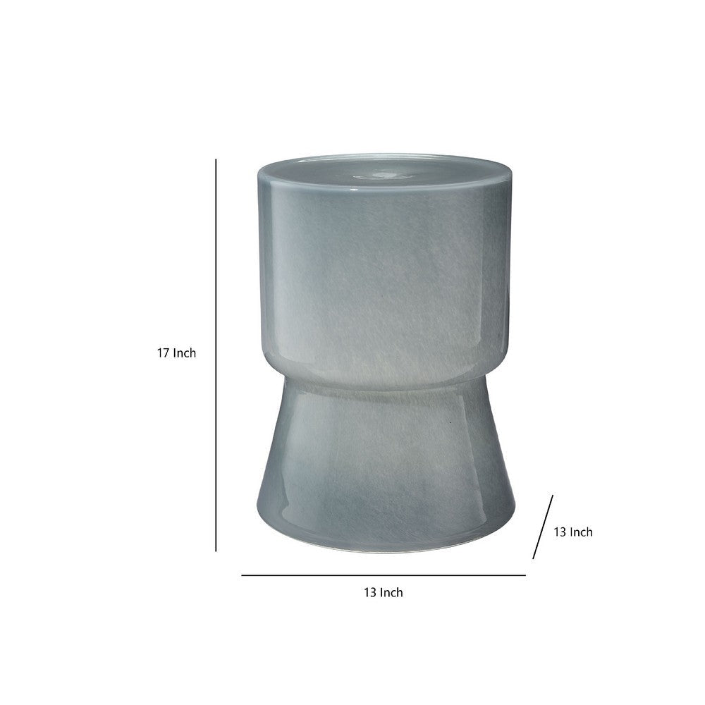Hery Garden Side Table Stool | Hourglass | Glossy Blue Soda Lime Glass
