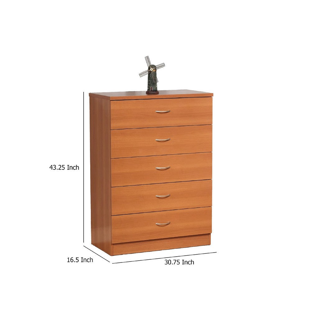 Rex Tall Dresser Chest | 5 Drawers Metal Handles | Light Cherry Brown
