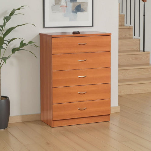 Rex Tall Dresser Chest | 5 Drawers Metal Handles | Light Cherry Brown