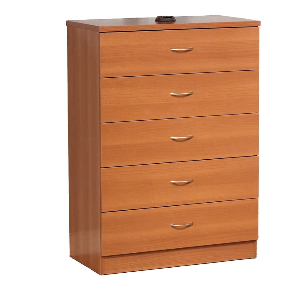 Rex Tall Dresser Chest | 5 Drawers Metal Handles | Light Cherry Brown