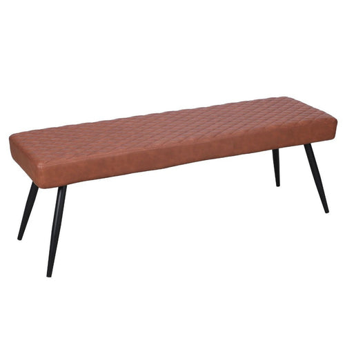 Lopi Dining Bench, 54", Brown Faux Leather Seat, Metal Legs