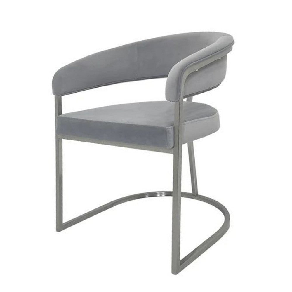 Dining Chair Curved Padded Gray Velvet Backrest Gold Cantilever Base BM334639
