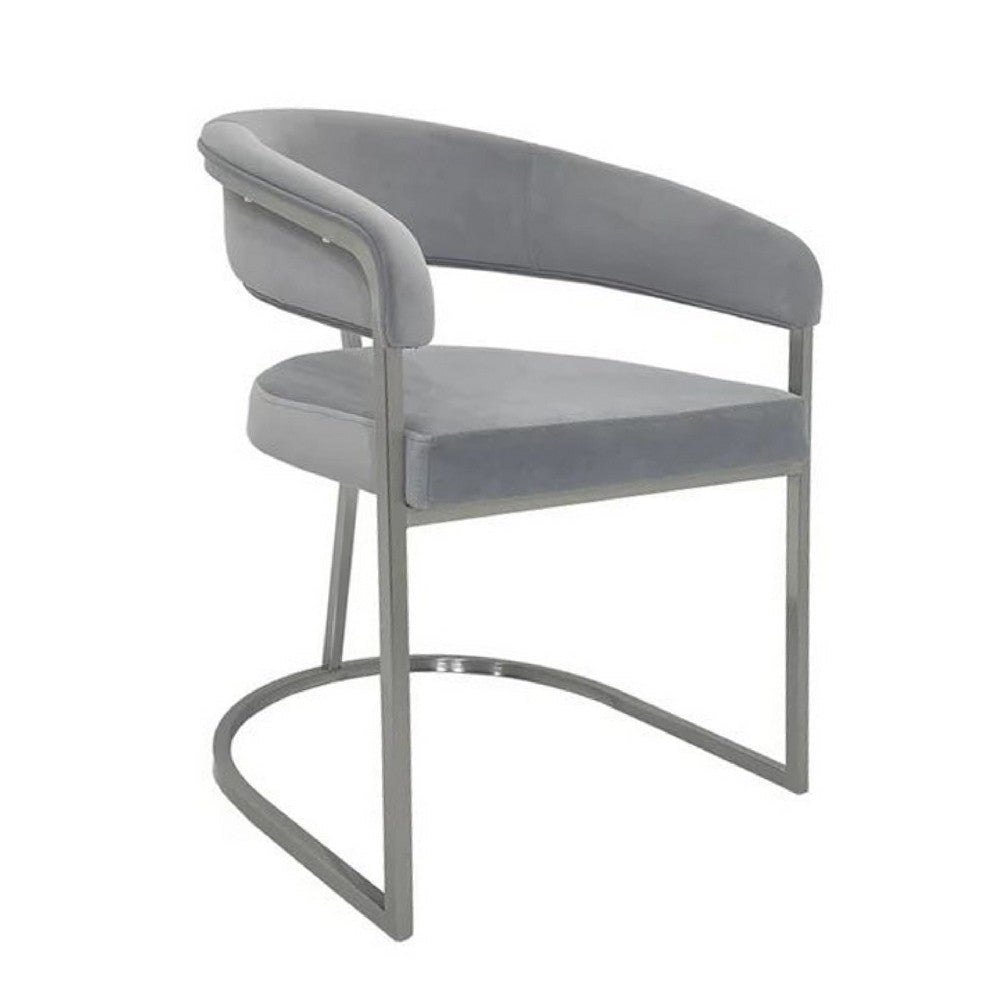 Dining Chair, Curved Padded Gray Velvet Backrest, Gold Cantilever Base