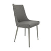 Rusa Dining Chair Set of 2, Gray Faux Leather Upholstery, Silver Legs