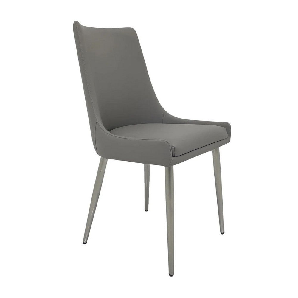Rusa Dining Chair Set of 2, Gray Faux Leather Upholstery, Silver Legs