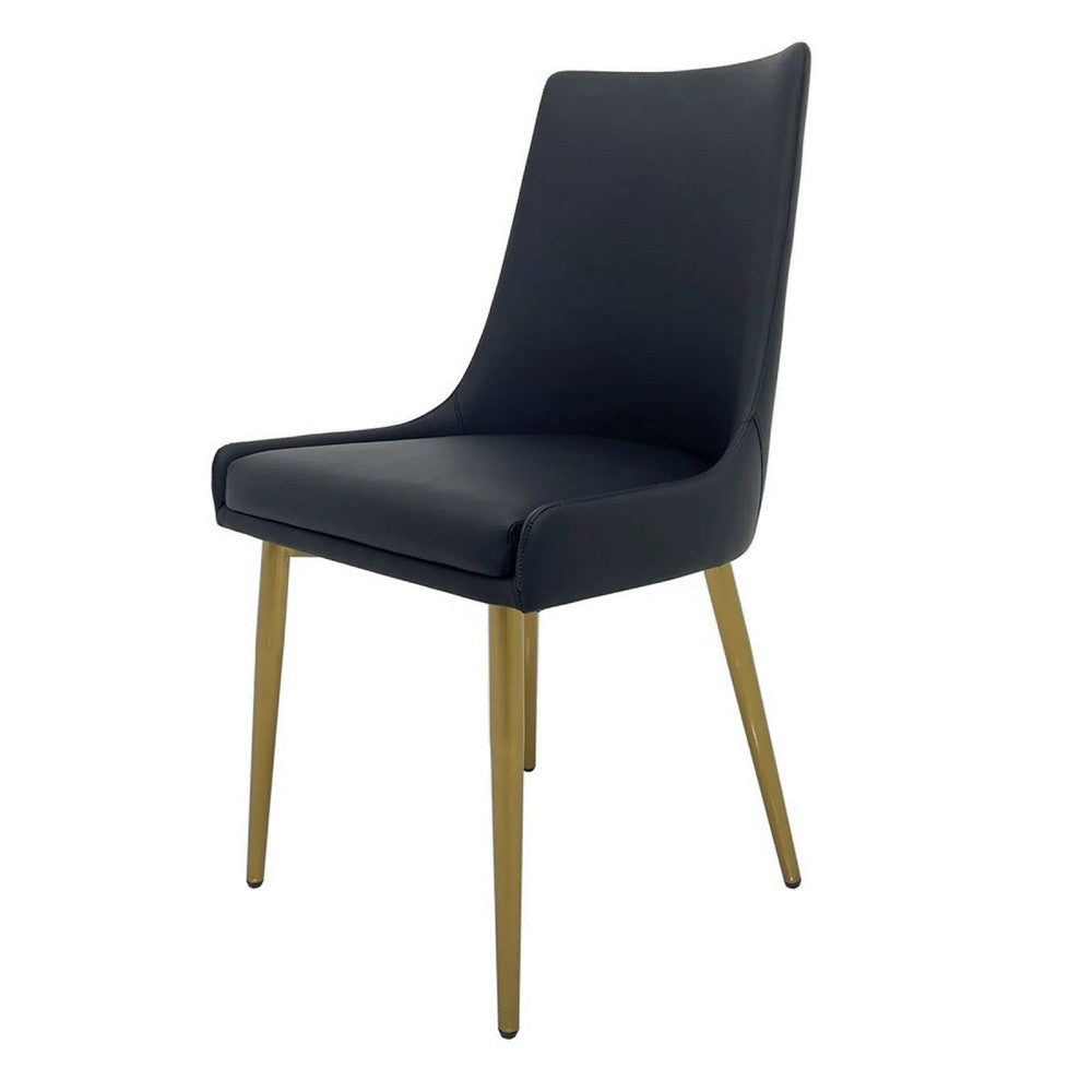 Rusa Dining Chair Set of 2 Black Faux Leather Upholstery Gold Legs BM334643