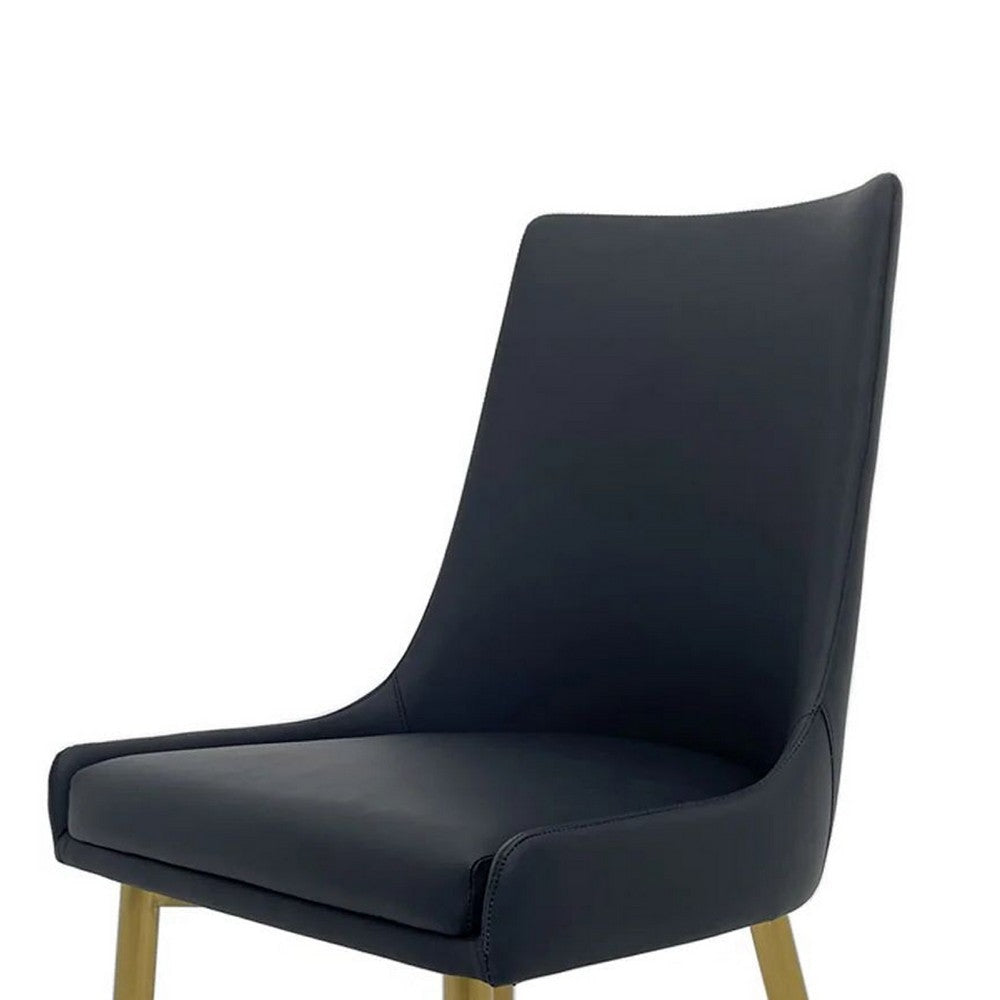 Rusa Dining Chair Set of 2 Black Faux Leather Upholstery Gold Legs BM334643