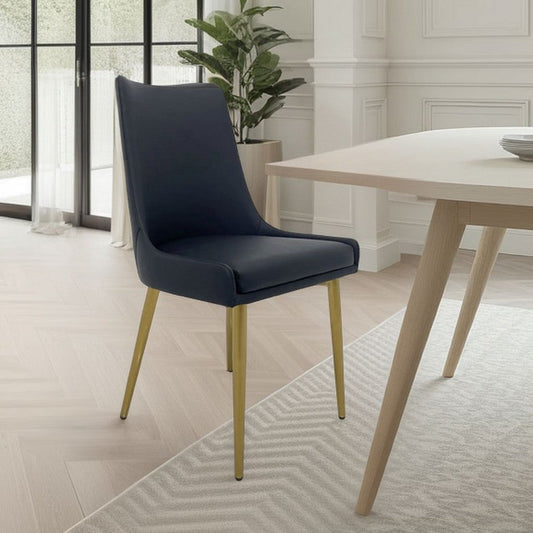 Rusa Dining Chair Set of 2, Black Faux Leather Upholstery, Gold Legs