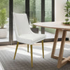 Rusa Dining Chair Set of 2, White Faux Leather Upholstery, Gold Legs