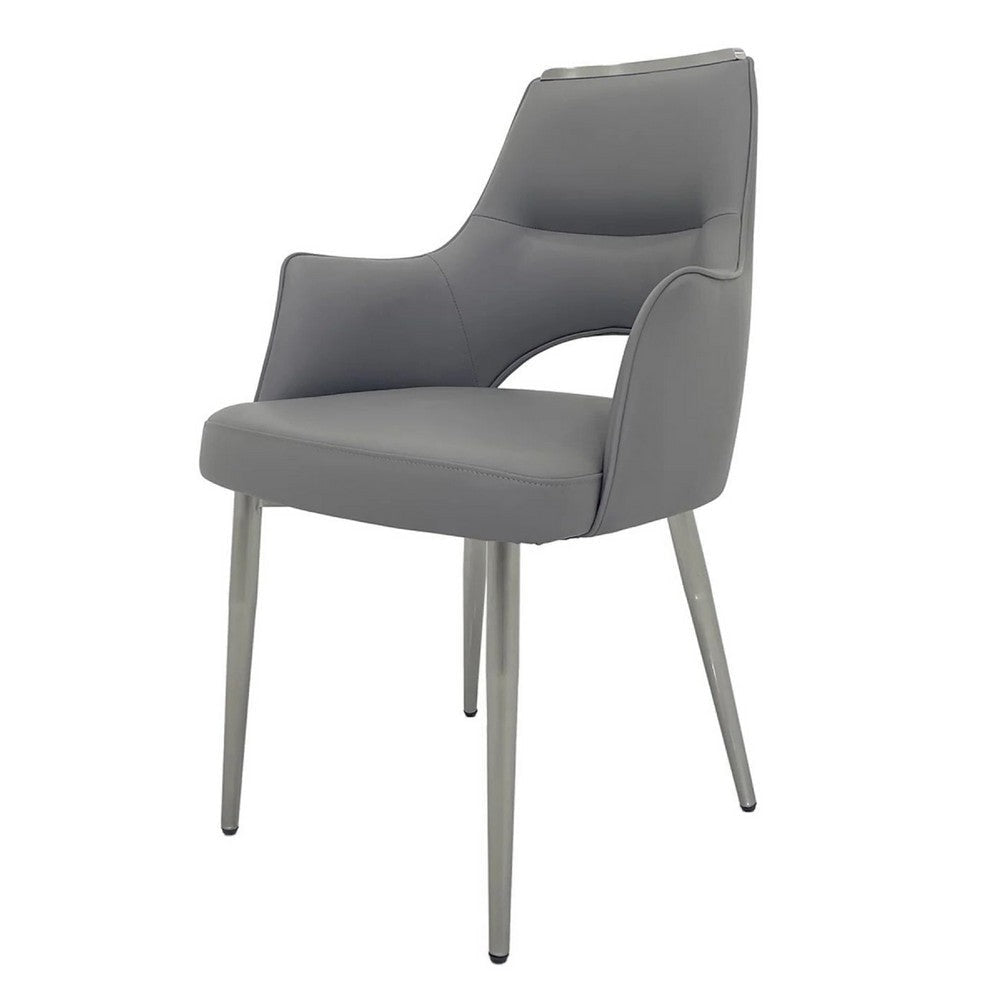 Dining Chair Set of 2 | Open Back | Padded Gray Faux Leather | Chrome BM334648