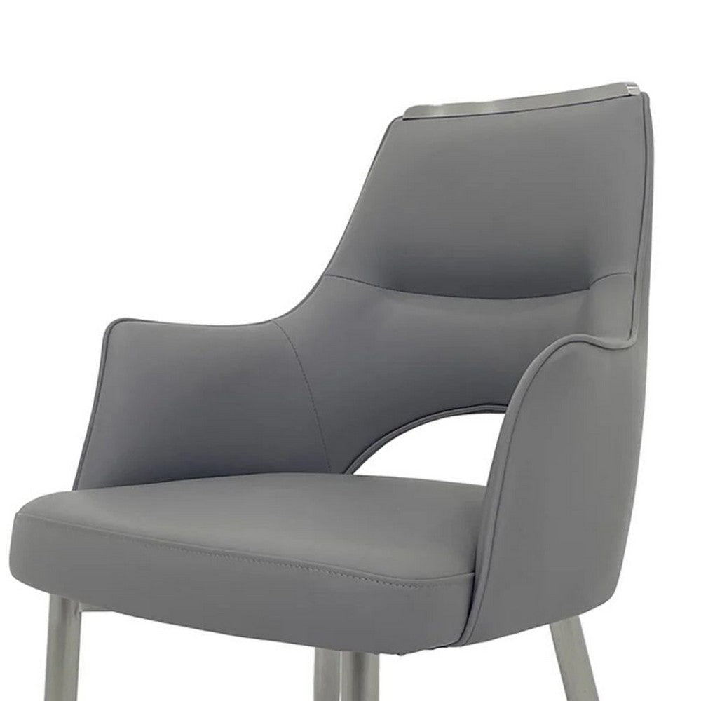 Dining Chair Set of 2 | Open Back | Padded Gray Faux Leather | Chrome BM334648