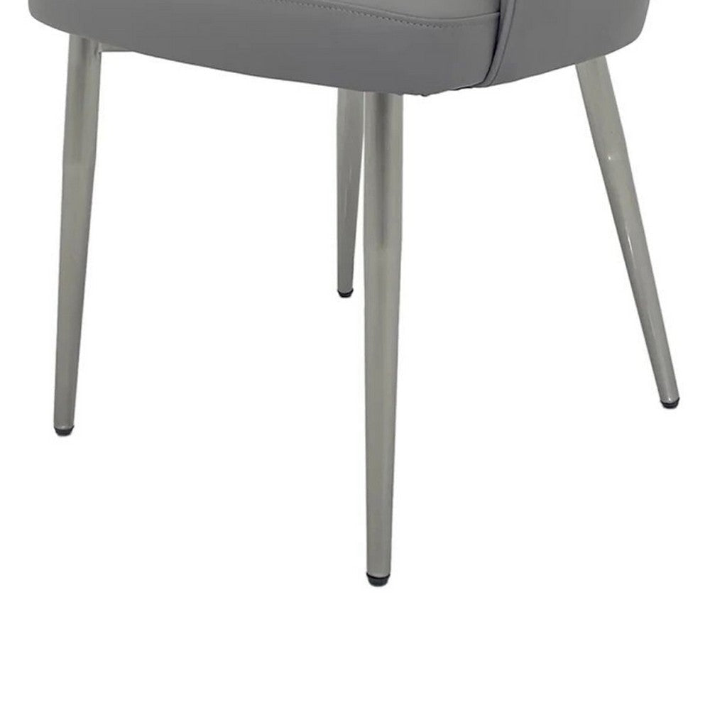 Dining Chair Set of 2 | Open Back | Padded Gray Faux Leather | Chrome BM334648