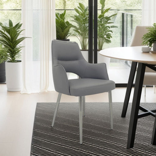 Dining Chair Set of 2 | Open Back | Padded Gray Faux Leather | Chrome