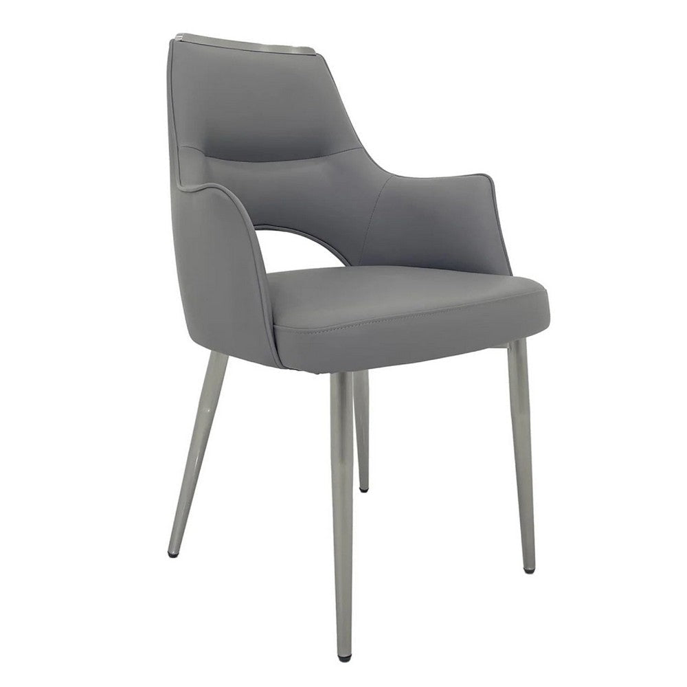 Dining Chair Set of 2 | Open Back | Padded Gray Faux Leather | Chrome