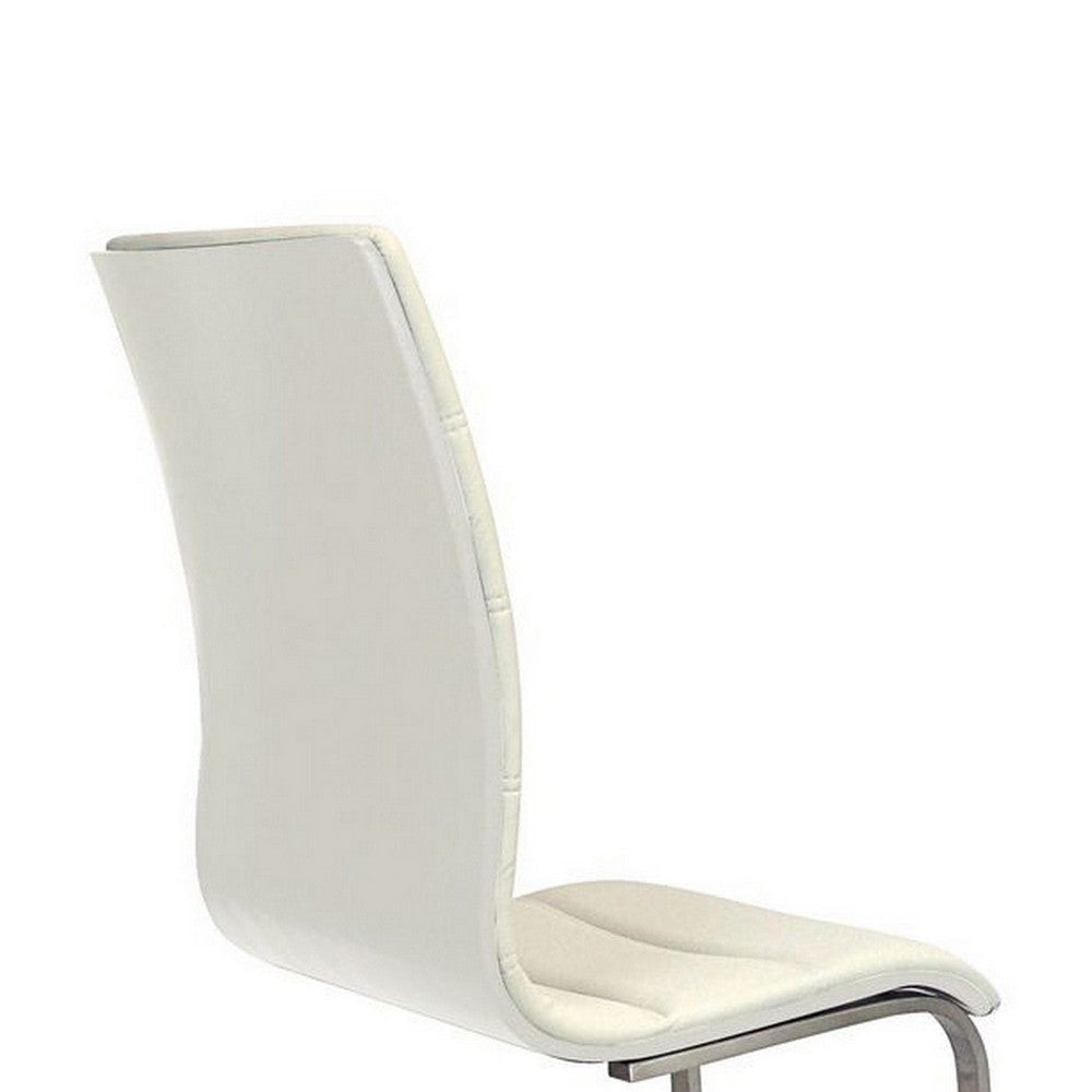 Dining Chair Set of 2 | White Faux Leather | Silver Cantilever Base BM334655