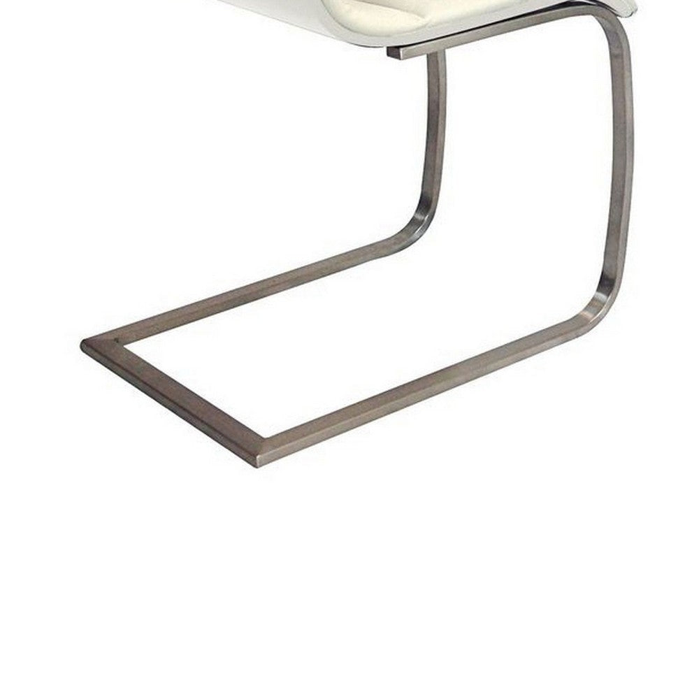 Dining Chair Set of 2 | White Faux Leather | Silver Cantilever Base BM334655