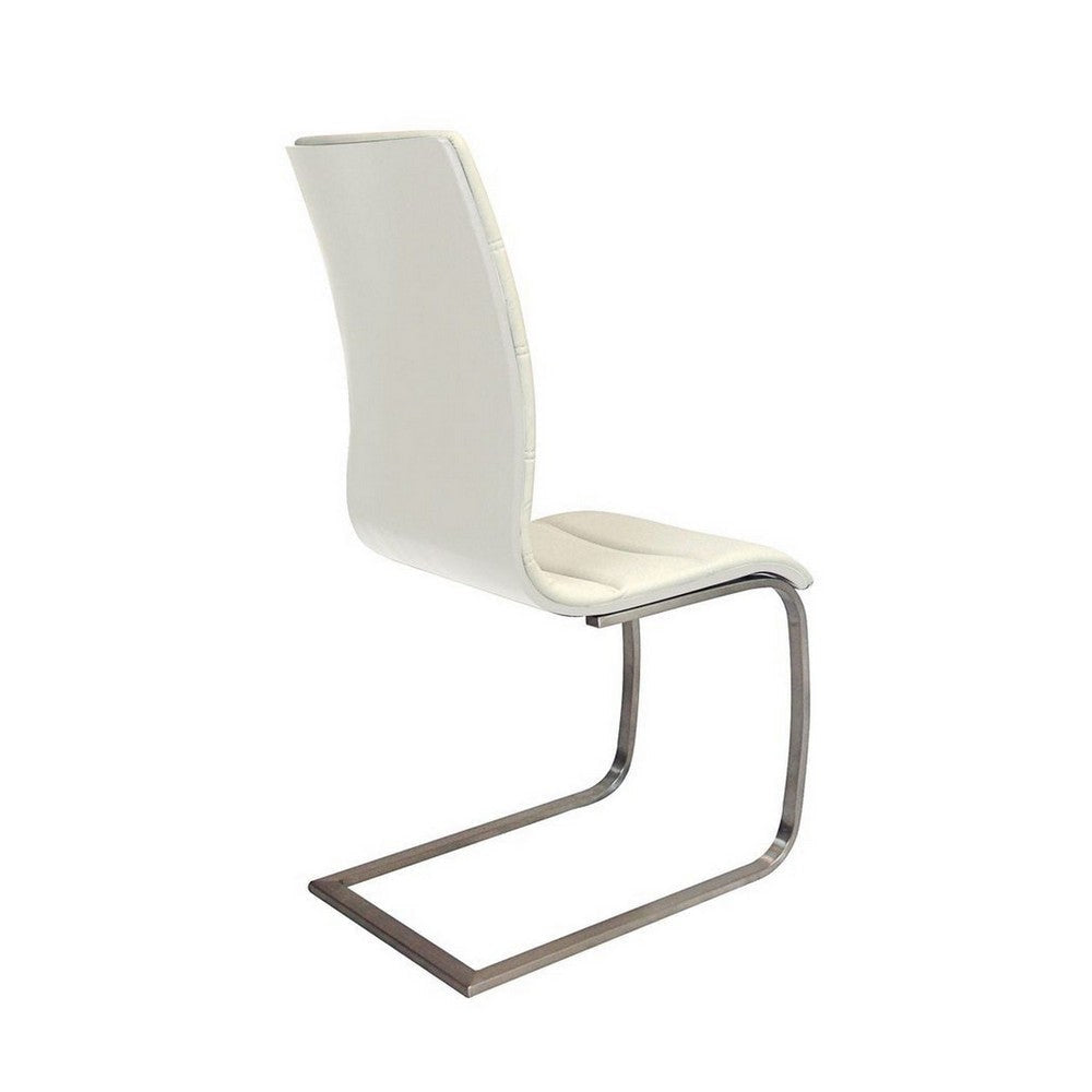 Dining Chair Set of 2 | White Faux Leather | Silver Cantilever Base