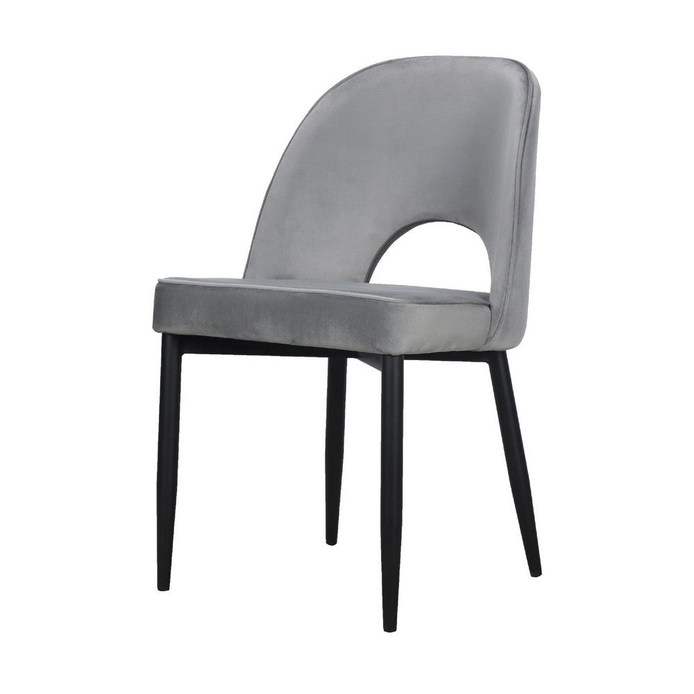 Koir Set of 2 Dining Chair | Gray Fabric | Cut Out Backrest Black Legs BM334656