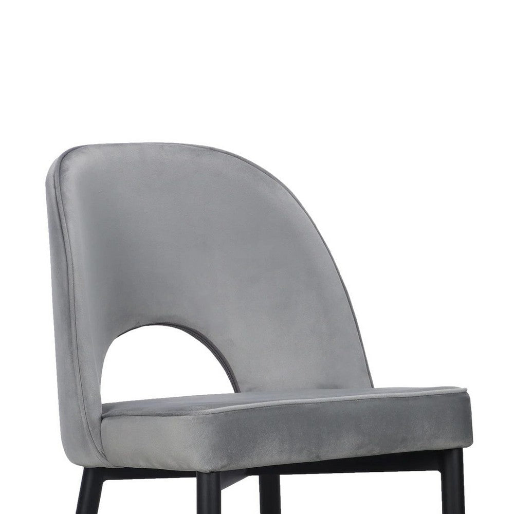 Koir Set of 2 Dining Chair | Gray Fabric | Cut Out Backrest Black Legs BM334656