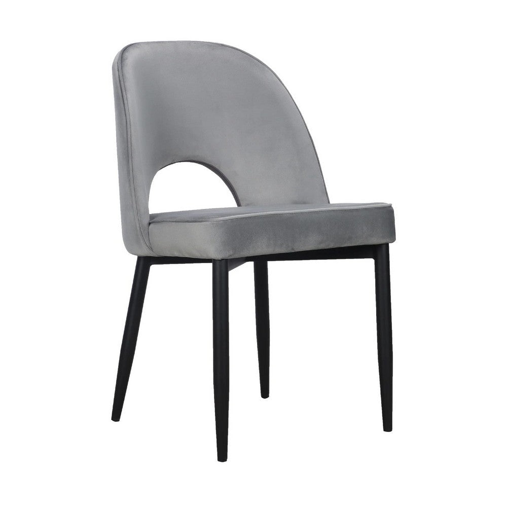 Koir Set of 2 Dining Chair | Gray Fabric | Cut Out Backrest Black Legs