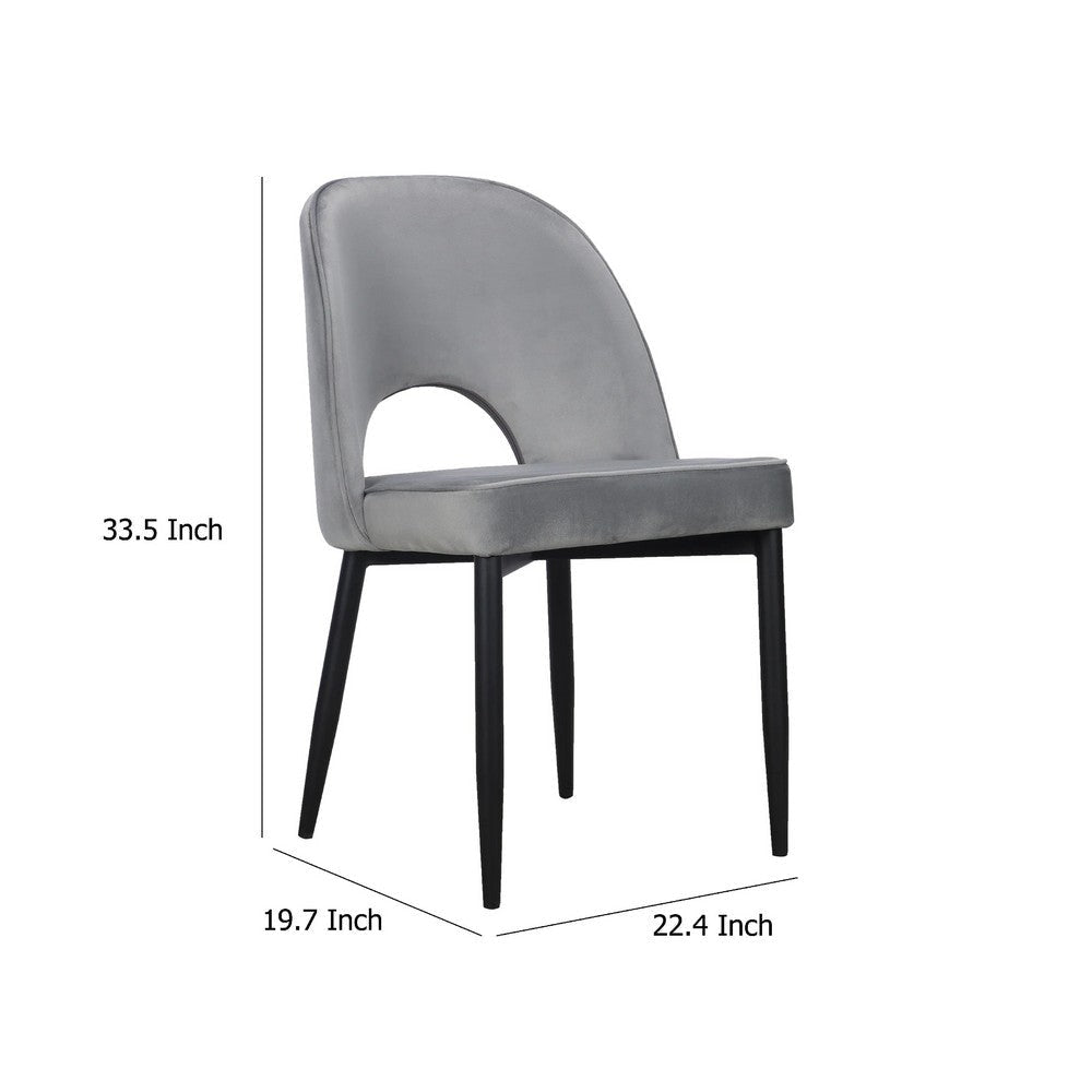 Koir Set of 2 Dining Chair | Gray Fabric | Cut Out Backrest Black Legs BM334656
