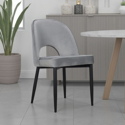 Koir Set of 2 Dining Chair | Gray Fabric | Cut Out Backrest Black Legs