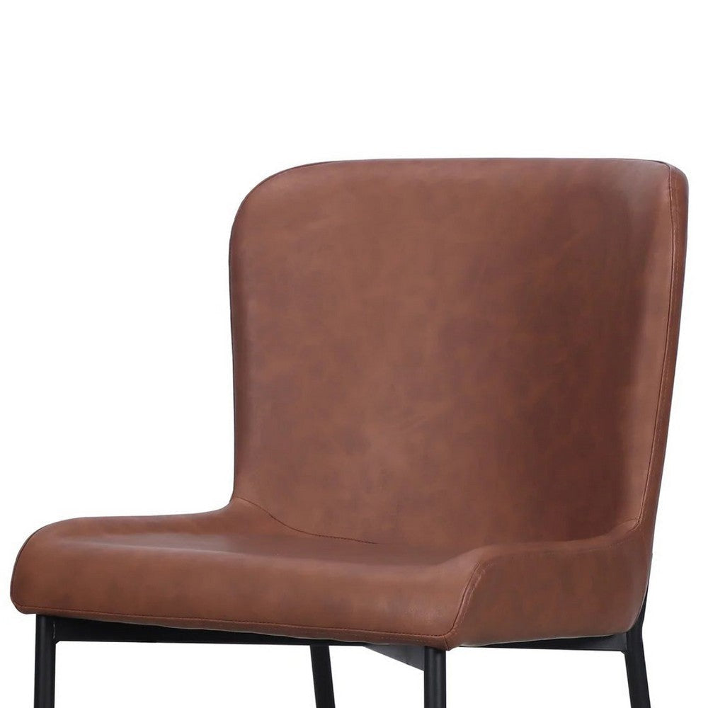 Woxy Set of 2 Dining Chair | Cognac Brown Faux Leather | Black Metal BM334658