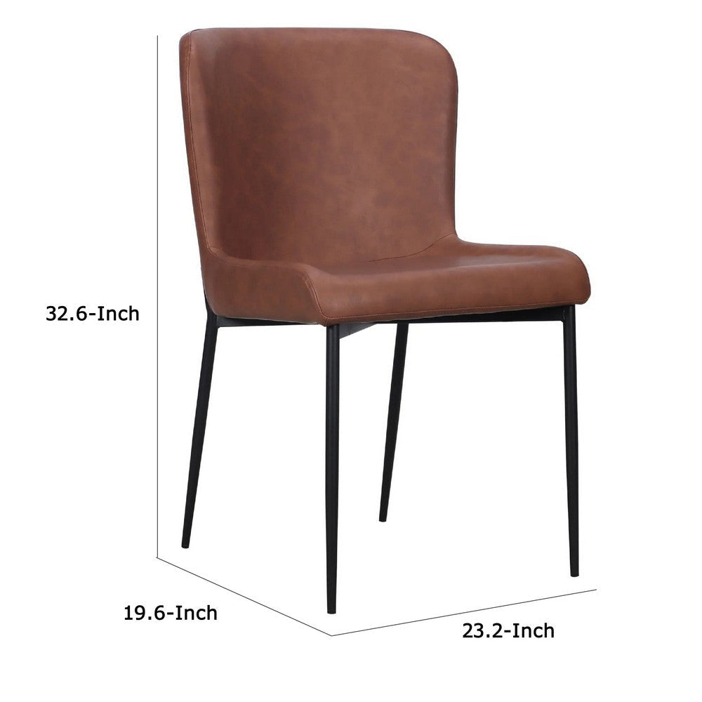 Woxy Set of 2 Dining Chair | Cognac Brown Faux Leather | Black Metal BM334658