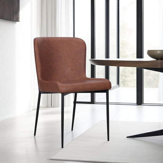Woxy Set of 2 Dining Chair | Cognac Brown Faux Leather | Black Metal