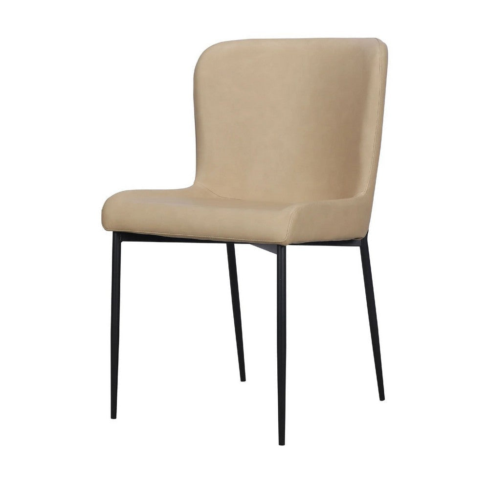 Woxy Set of 2 Dining Chair | Sand Brown Faux Leather | Black Metal