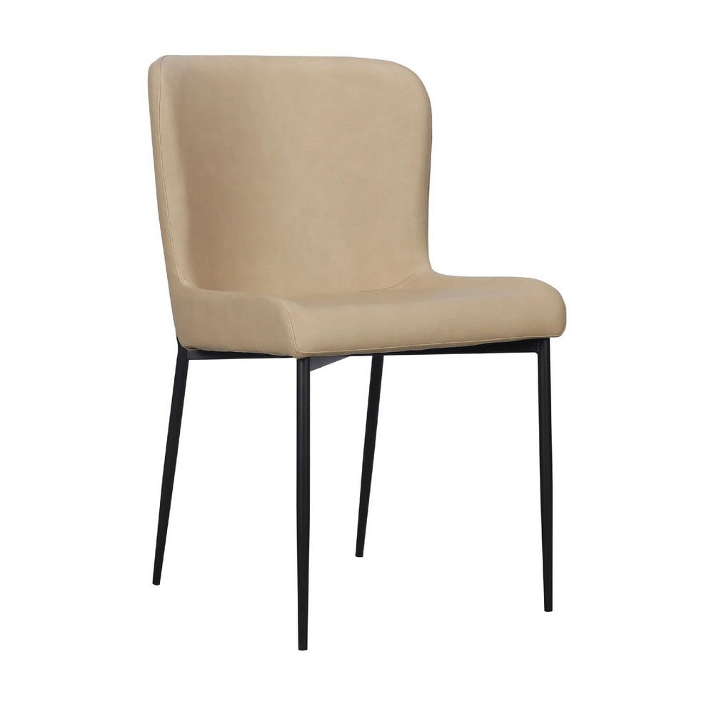 Woxy Set of 2 Dining Chair | Sand Brown Faux Leather | Black Metal