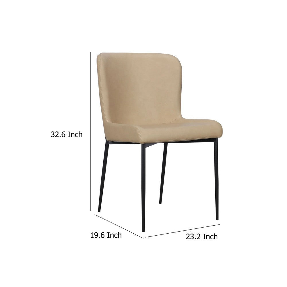 Woxy Set of 2 Dining Chair | Sand Brown Faux Leather | Black Metal