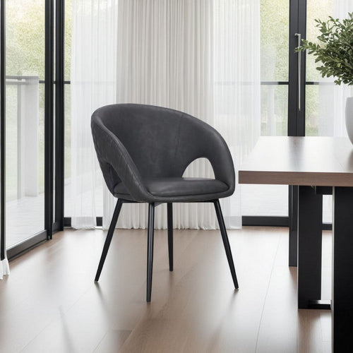 Moxy Dining Chair Set of 4 | Dark Gray Faux Leather | Diamond Stitched