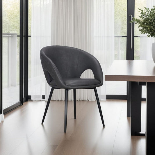 Moxy Dining Chair Set of 4 | Dark Gray Faux Leather | Diamond Stitched