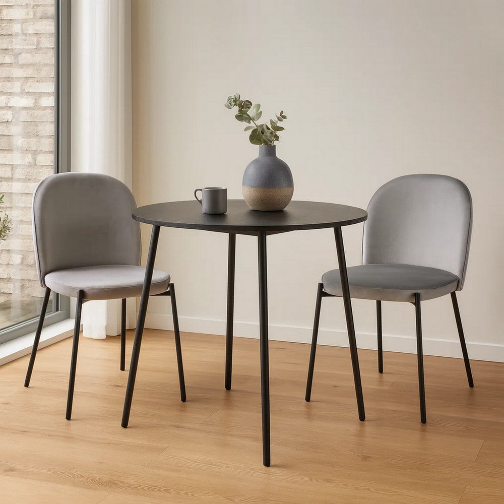 Dining Chair Set of 2 | Classic Gray Fabric | Sleek Black Metal Legs