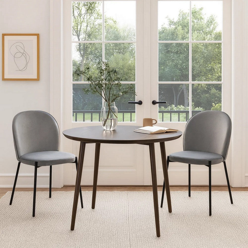 Dining Chair Set of 2 | Classic Gray Fabric | Sleek Black Metal Legs