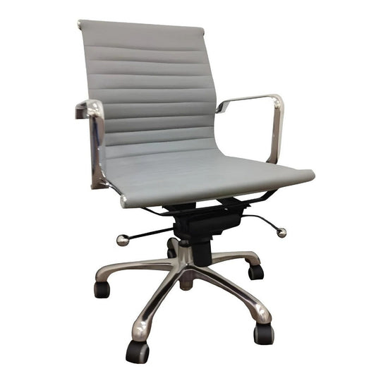 Rolling Office Chair | Gray Faux Leather | Swivel Reclining Design