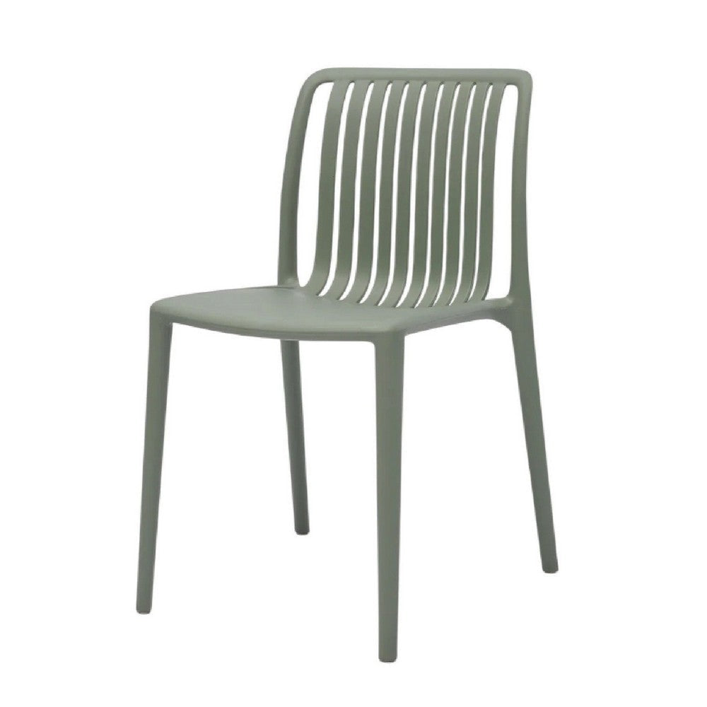 Womu Outdoor Side Chair Set of 4 | Moss Green Finish Slatted Backrest