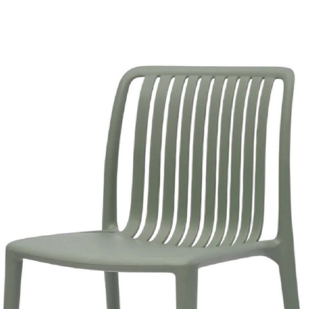Womu Outdoor Side Chair Set of 4 | Moss Green Finish Slatted Backrest