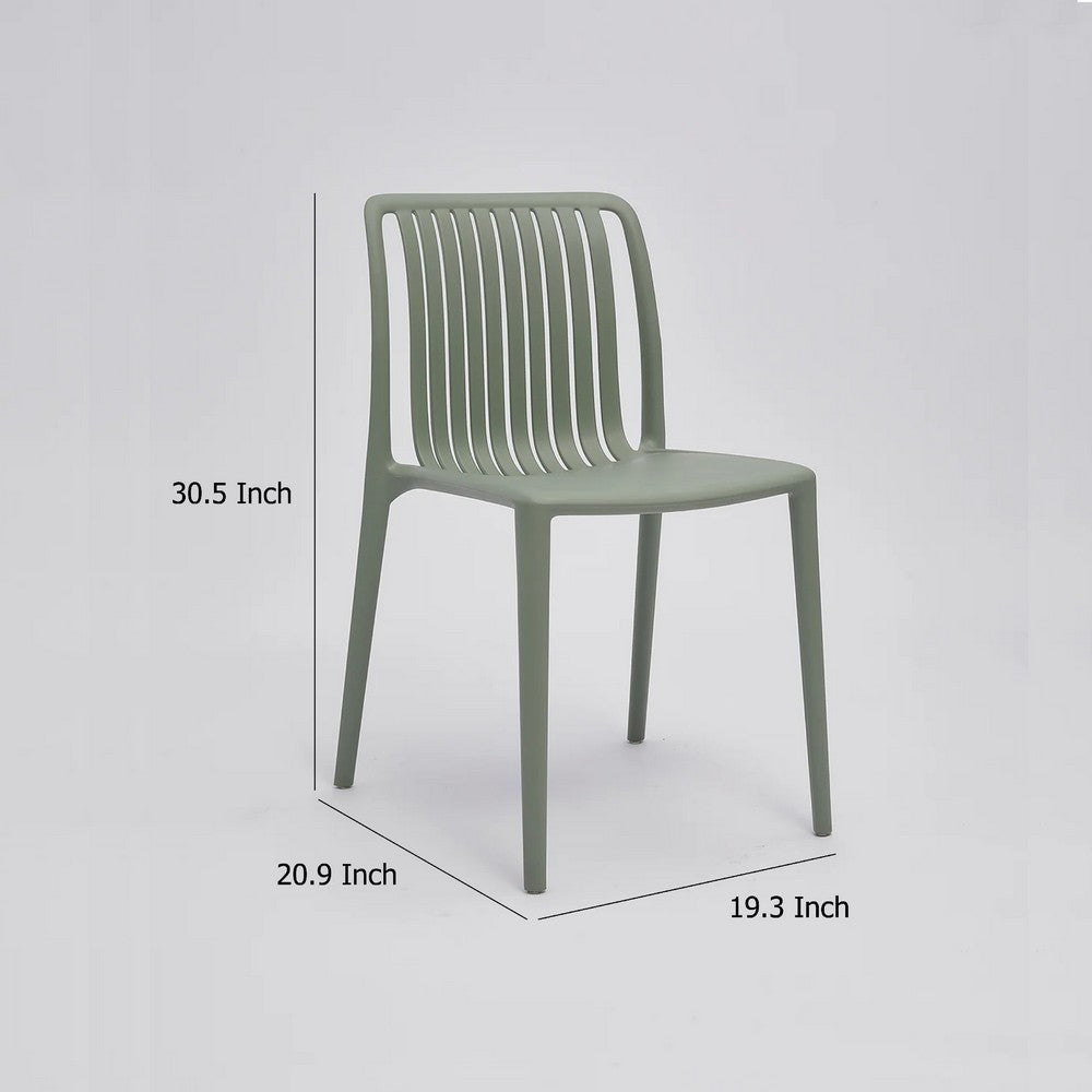 Womu Outdoor Side Chair Set of 4 | Moss Green Finish Slatted Backrest