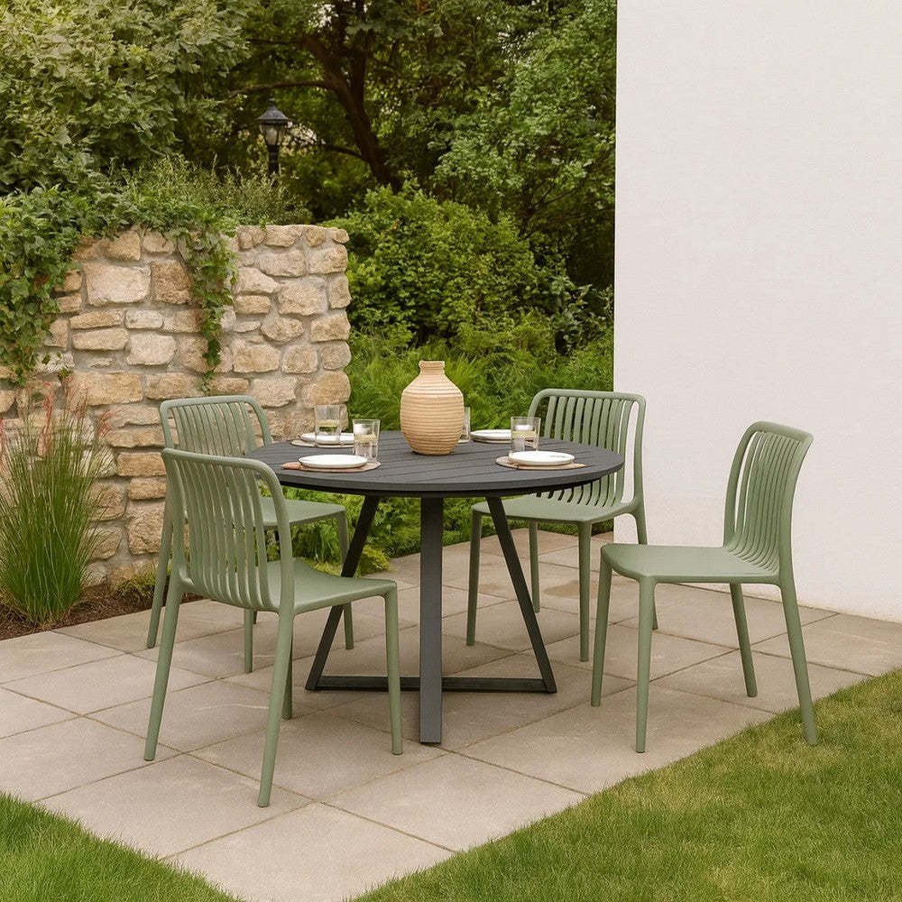 Womu Outdoor Side Chair Set of 4 | Moss Green Finish Slatted Backrest