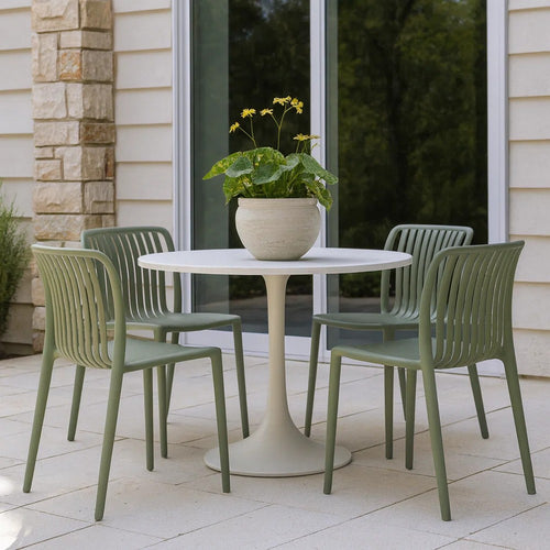 Womu Outdoor Side Chair Set of 4 | Moss Green Finish Slatted Backrest