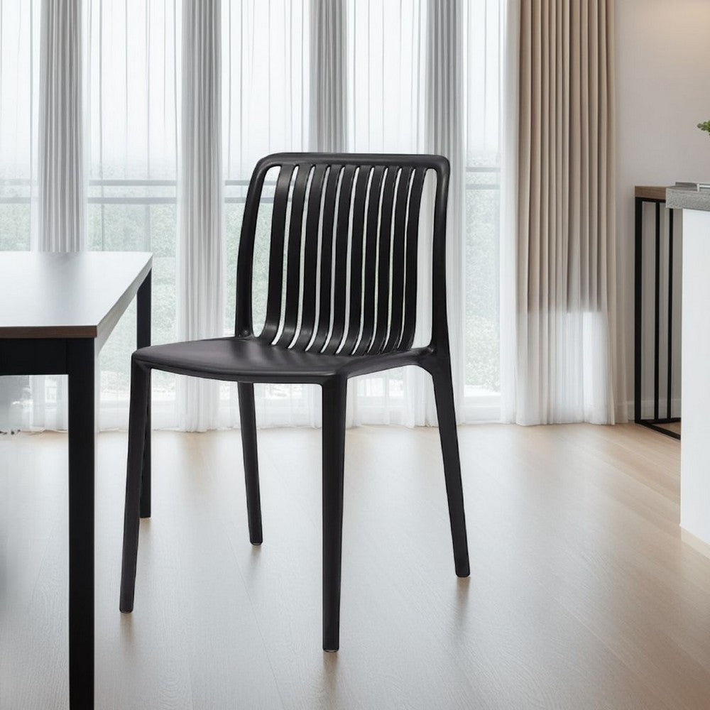 Womu Outdoor Side Chair Set of 4 | Black Finish Open Slatted Backrest