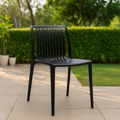 Womu Outdoor Side Chair Set of 4 | Black Finish Open Slatted Backrest