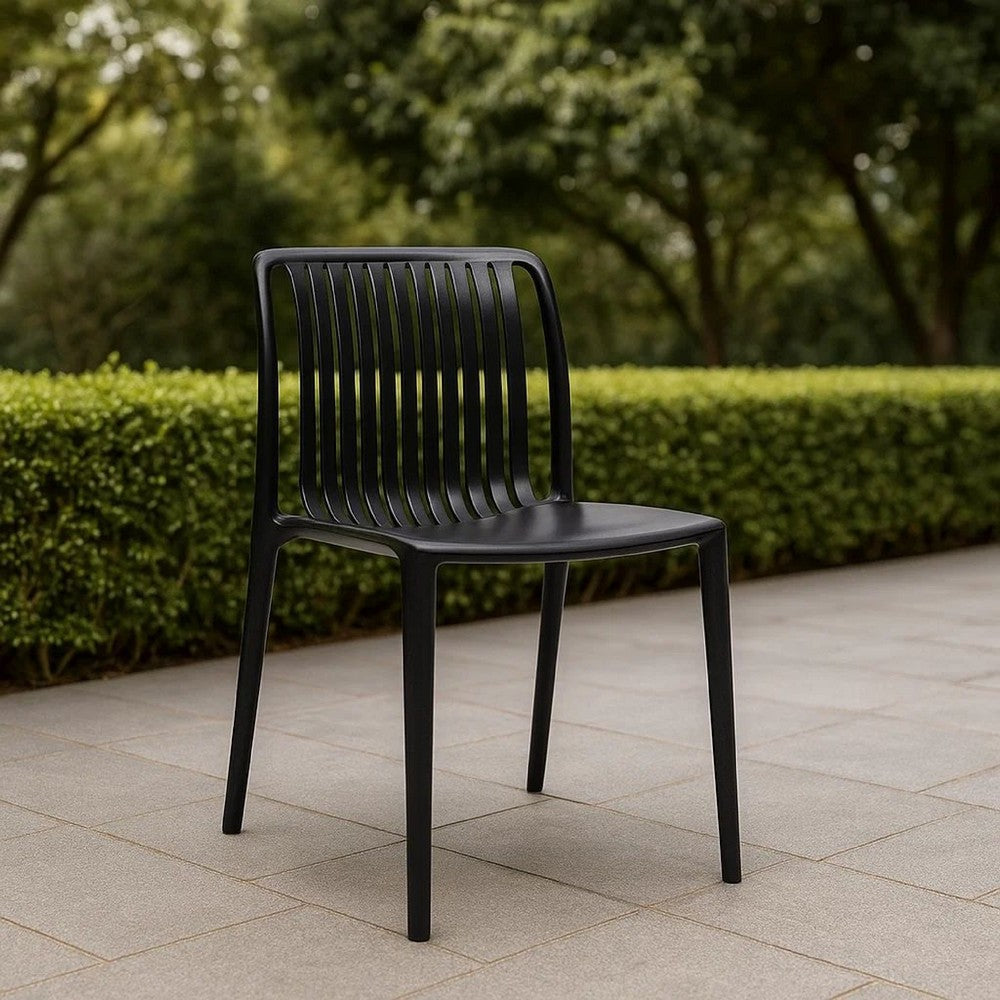 Womu Outdoor Side Chair Set of 4 | Black Finish Open Slatted Backrest